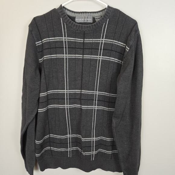Oscar de la Renta Other - OSCAR DE LA RENTA Men's Sweater Gray Plaid Grid Pull Over Crew Neck Large Preppy